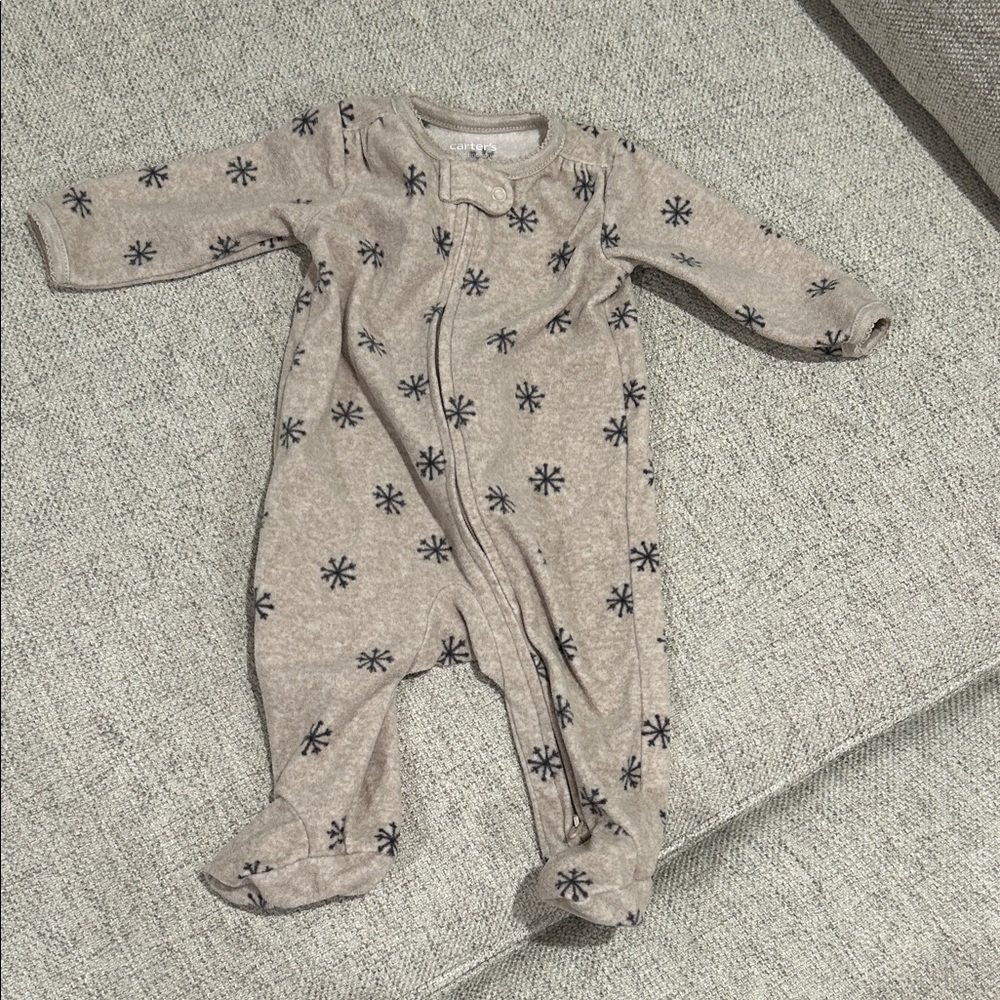 Cozy Beige Star Print Kids One Piece Fleece Pajamas